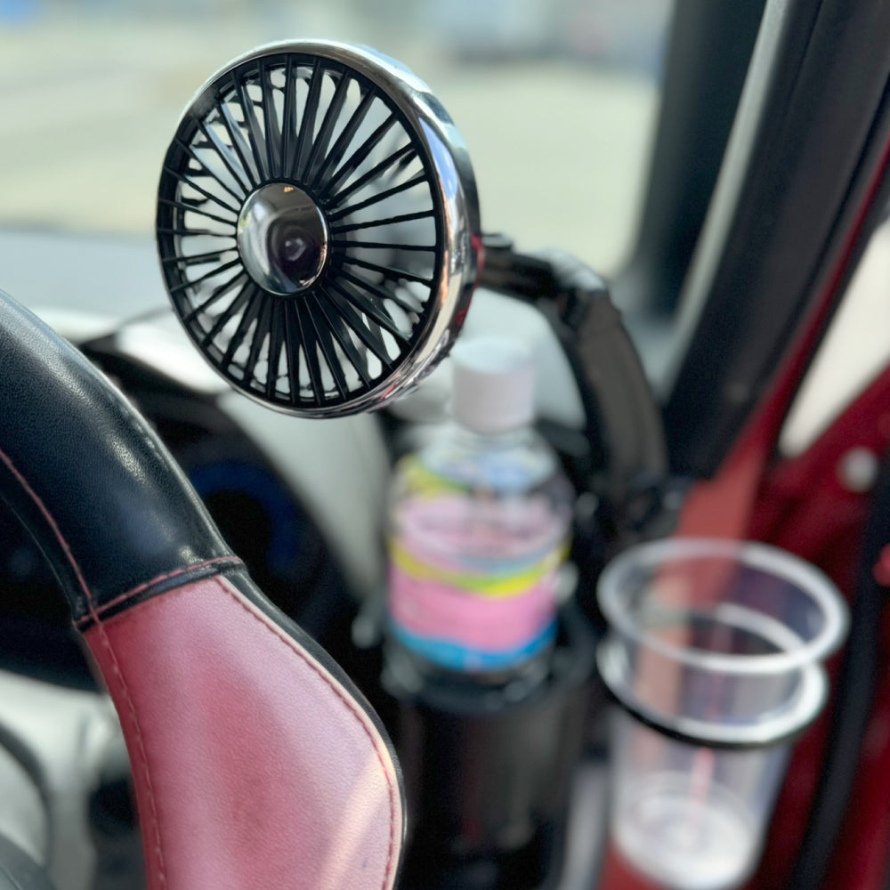 車用 扇風機付き ドリンクホルダー カップホルダー 2in1 LED イルミネーション ライト 車載 車内 カー用品 12V 24V 汎用 カスタム パーツ アクセサリー 内装 車中泊 便利 グッズ